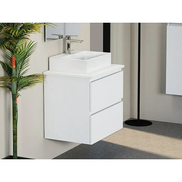 Artysan Mueble bajo de lavabo Fons - 46 x 60 x 56 cm, Blanco seda - Lavabo blanco moderno con mueble. El diseño elegante del lavabo complementa los muebles de baño minimalistas. Baño elegante.