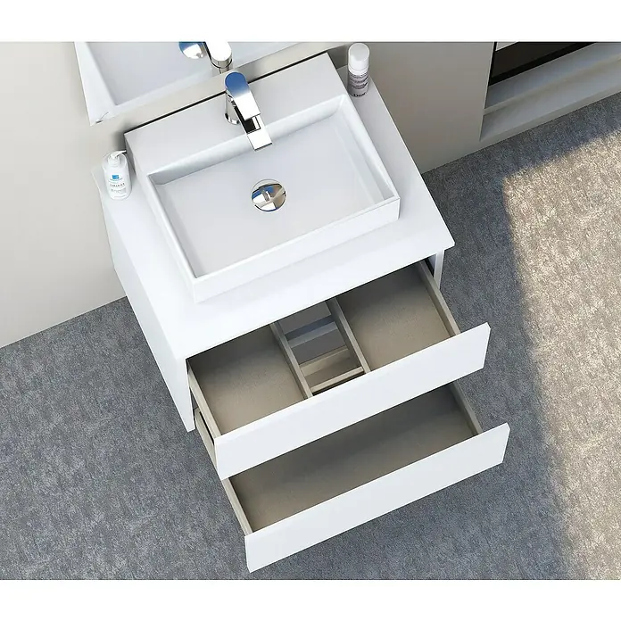 Artysan Mueble bajo de lavabo Fons - 46 x 60 x 56 cm, Blanco seda - Lavabo de baño moderno con sistema de cajones abiertos para un almacenamiento elegante.