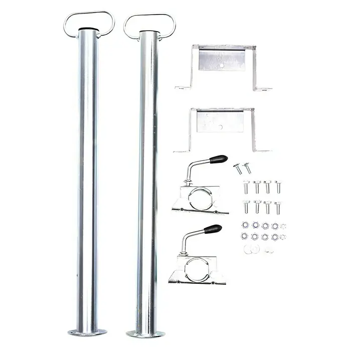Stema Abstellstütze inklusive Halterung - 1 Stk., 76 cm - Produktbild eines Anhängerstützständer-Sets mit Montageteilen, ideal zur Stabilisierung und zum sicheren Abstellen von Anhängern.