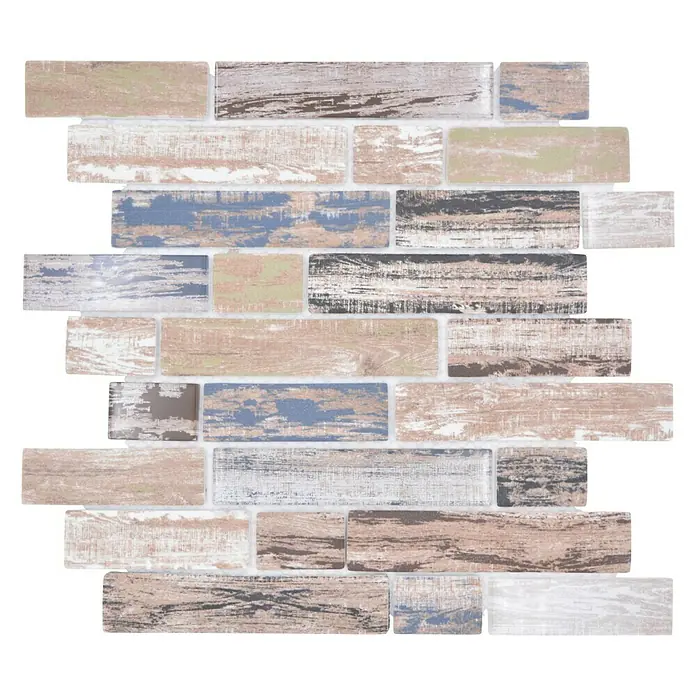 Mosaikfliese Brick Crystal Mix XCM BRV93 - 30 x 30 cm, Mehrfarbig, Matt - Wandfliese mit Holzoptik in verschiedenen Farben, rustikales Design für Innenräume.