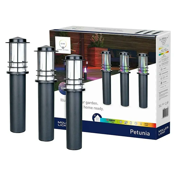 Müller-Licht Tint Außensockelleuchte Petunia - 14 W, Farbe Gehäuse: Schwarz, RGBW, Mit Leuchtmittel - Außenleuchten-Set Petunia von Müller-Licht mit smartem, farbwechselndem Licht für Garten und Terrasse.