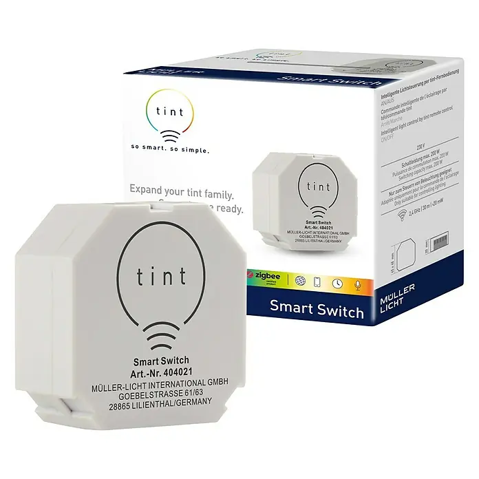 Müller-Licht Tint Funkschalter Smart Switch - 200 W - Intelligenter tint Smart Switch zur Fernbedienung von Lichtern. Ermöglicht bequemes Schalten & Dimmen.