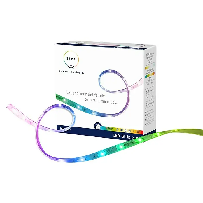 Müller-Licht Tint Smart-LED-Band - Länge: 3 m, RGBW, 18 W, 1.000 lm - Das Tint LED-Strip 3m Set mit dynamischen Farben und hoher Leuchtkraft. Smarte Steuerung für dein Zuhause!