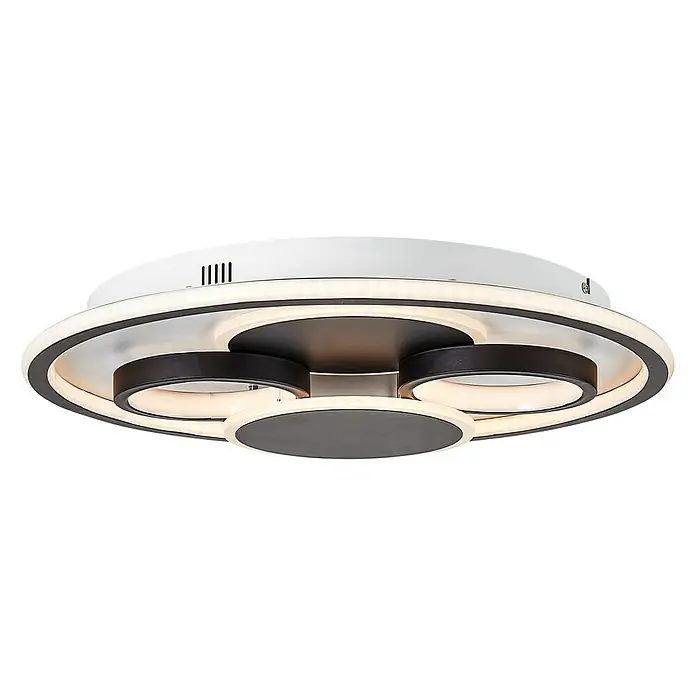LED-Deckenleuchte Alvara - 43 W, Ø x H: 50 x 7 cm, Schwarz, Weiß, Warmweiß - Elegante LED-Deckenleuchte mit runden Elementen in Schwarz und Weiß für eine moderne Beleuchtung.