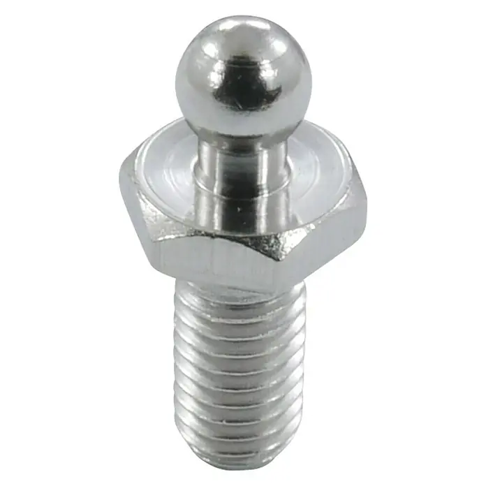 Marinetech Schraube für Druckknöpfe - Länge Gewinde: 10 mm, M 5, Edelstahl - Nahaufnahme einer Kugelgelenk-Schraube, ideal für präzise Verbindungen und Bewegungsübertragung in verschiedenen Anwendungen.