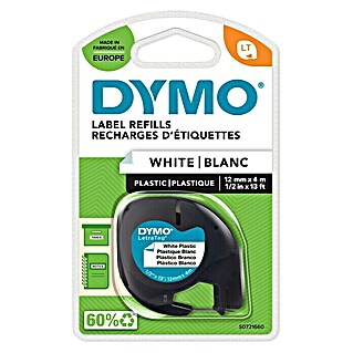 Dymo Cinta para etiquetado LetraTag (L x An: 12 m x 4 mm, Color presión: Negro, Color cinta: Blanco, Plástico)
