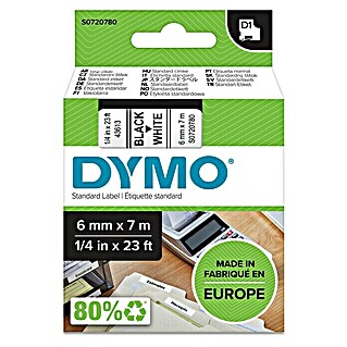 Dymo Cinta para etiquetado D1 (L x An: 7 m x 6 mm, Color presión: Blanco, Color cinta: Negro, Plástico)