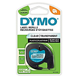 Dymo Cinta para etiquetado LetraTag (L x An: 12 m x 4 mm, Color presión: Negro, Color cinta: Transparente, Plástico)