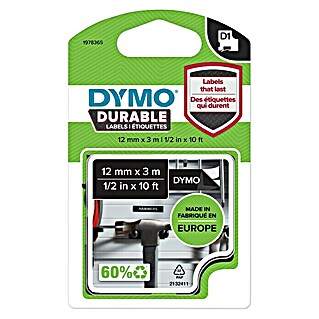 Dymo Cinta para etiquetado D1 Durable (L x An: 3 m x 12 mm, Color presión: Negro, Color cinta: Blanco, Plástico)