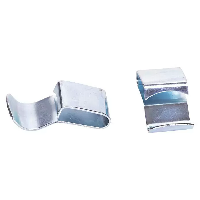 Stema Kabelklemme - 10 Stk. - Zwei silberfarbene Metallclips aus gebogenem Blech zum Halten oder Befestigen.
