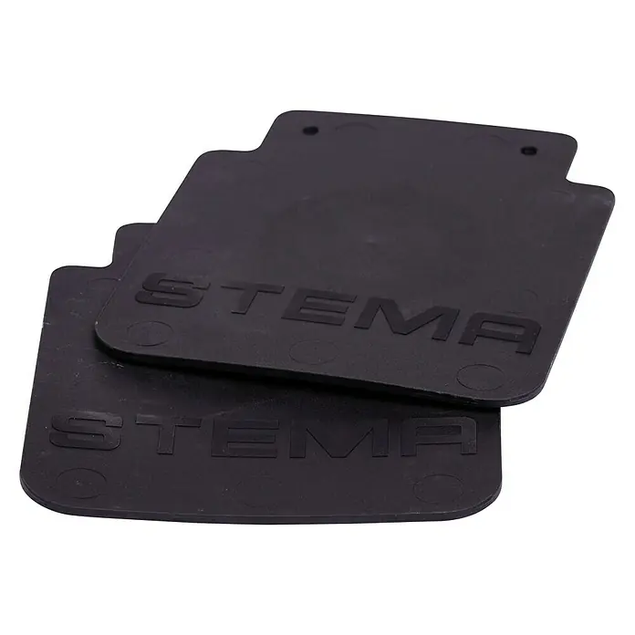 Stema Spritzlappen-Set - 2 Stk., Gummi - Zwei schwarze Stema Schmutzfänger aus Gummi mit dem Stema Logo. Idealer Schutz für Ihr Fahrzeug vor Schmutz und Steinschlag.