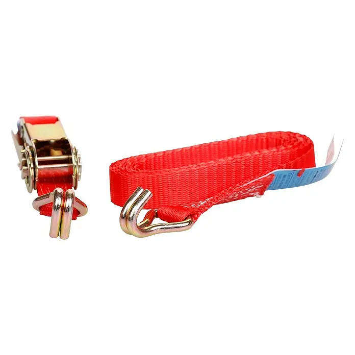 Stema Spanngurt mit Ratsche und Spitzhaken - 3 m x 2,5 cm, Belastbarkeit: 400 kg - Roter Spanngurt mit Haken und Ratsche, ideal für sichere Ladungssicherung beim Transport.