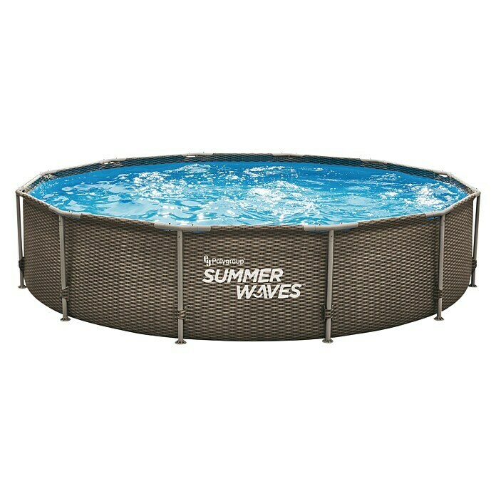 Frame-Pool-Set Rattan OptikØ x H: 366 x 76 cm, 4.792 l, Braun, Dekor: Rattan Front View