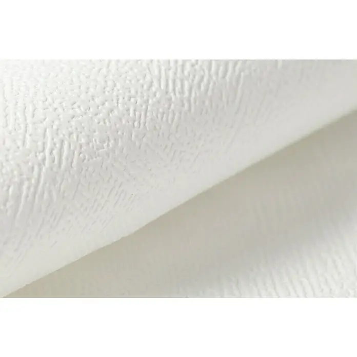 Rasch Vliestapete Deco Style - Weiß, Uni, 10,05 x 0,53 m, Feine Struktur - Nahaufnahme von weißem Strukturpapier mit feinen, unregelmäßigen Erhebungen, ideal für kreative Projekte und hochwertige Drucke.