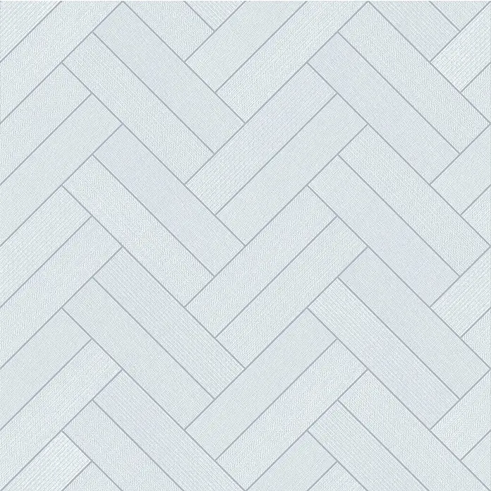 Beauflor PVC-Boden Meterware Hightex - 300 cm, Trentino, Weiß - Helle, moderne Fischgrätparkett-Tapete. Das Design zeigt ein klassisches Muster in Weiß mit subtilen grauen Fugen.