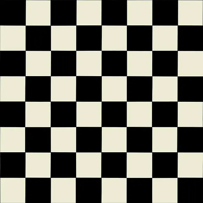 Beauflor PVC-Boden Meterware Atlantic - 200 cm, Damier 019D, Schwarz/Weiß - Schachbrettmuster mit schwarzen und cremefarbenen Quadraten, ideal für vielseitige Designprojekte und klassische Ästhetik.