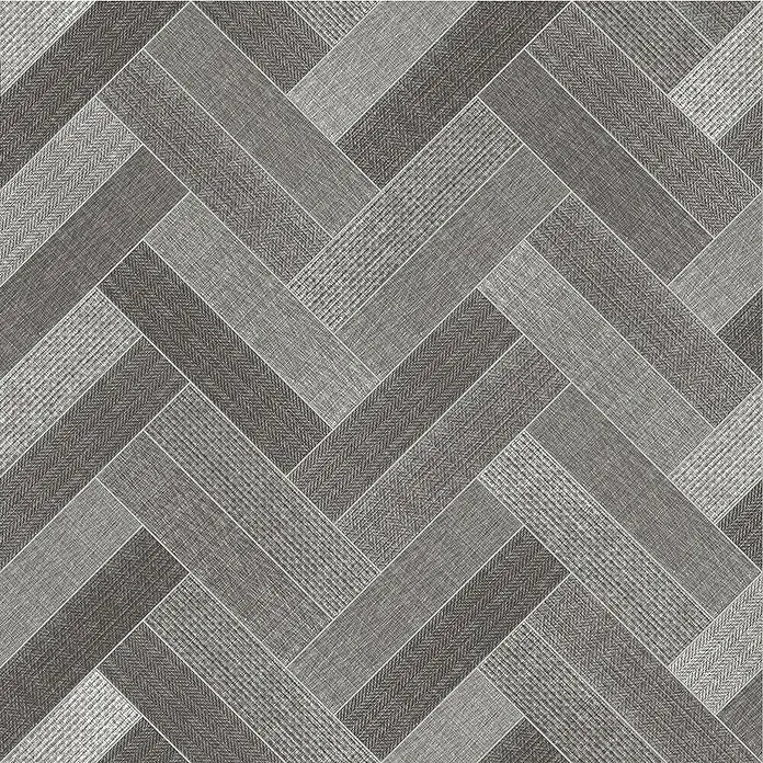 Beauflor PVC-Boden Meterware Hightex - 300 cm, Trentino, Grau - Grau gemusterte Fischgrätfliesen für Bodenbeläge, die ein modernes und stilvolles Ambiente schaffen.