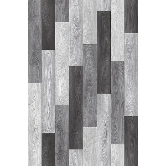 Beauflor PVC-Boden Meterware Plaza - 400 cm, Keyline, Grau/Schwarz - Attraktives Vinylboden-Dekor mit abwechselnden hellen und dunklen Holzmuster-Dielen für ein modernes Raumdesign mit natürlicher Optik.
