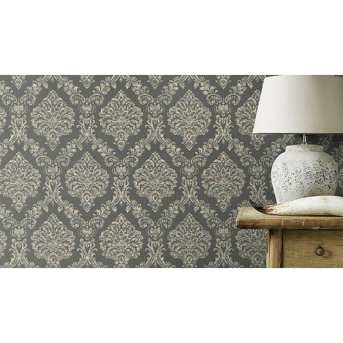 Rasch Saphira Vliestapete Rokoko-Ornament (Dunkelgrau, Ornament, 10,05 x 0,53 m) | BAUHAUS