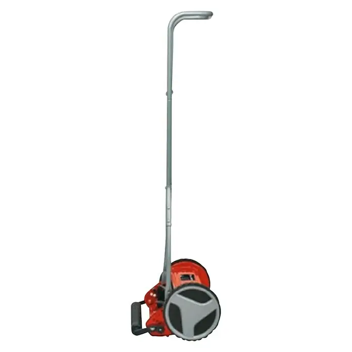 Einhell Cortacésped helicoidal GC-HM 300 - Ancho de corte: 30 cm, 150 m² - Una rueda de medición roja con mango y rueda grises, utilizada para medir distancias en superficies.