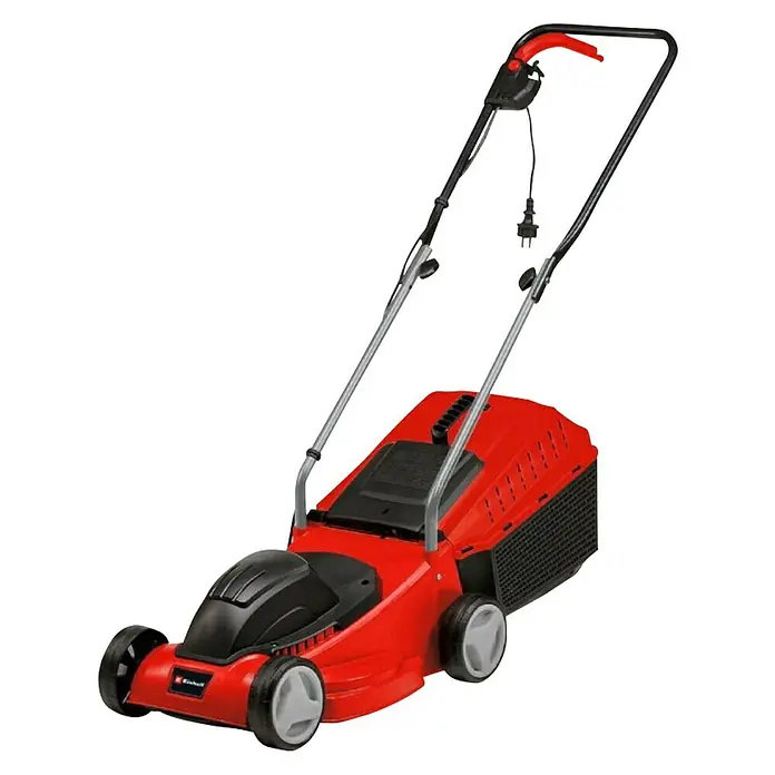 Einhell Cortacésped eléctrico GC-EM 1032 - 1.000 W, Ancho de corte: 32 cm - Cortacésped eléctrico rojo Einhell con cesto de recogida y mango ajustable para fácil cuidado del césped. Herramienta de jardinería compacta y ligera.
