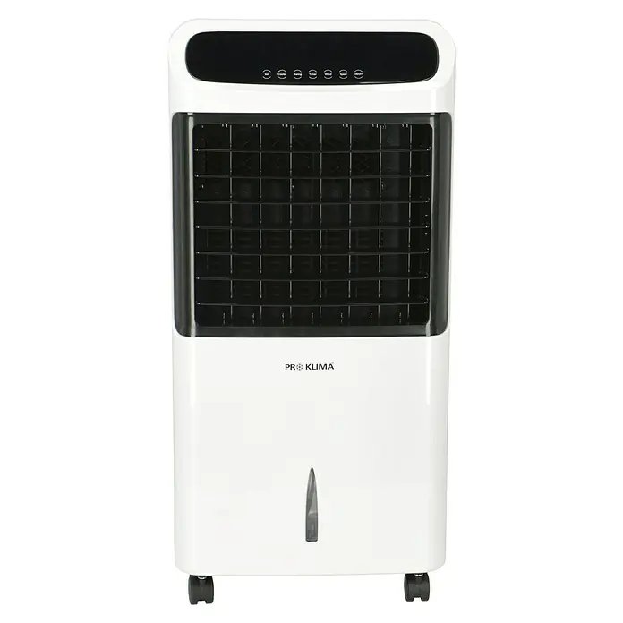PR Klima Climatizador evaporativo 13 L - Blanco/Negro, Altura: 81 cm - Enfriador de aire blanco ProKlima con panel de control negro y ruedas para facilitar el transporte.