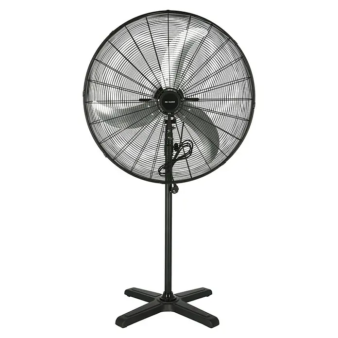 PR Klima Ventilador de pie Arizona - Negro, 81 cm, 145 cm - Un gran ventilador de pie negro de Pro Klima con una rejilla protectora redonda y tres aspas, ideal para enfriar grandes espacios.