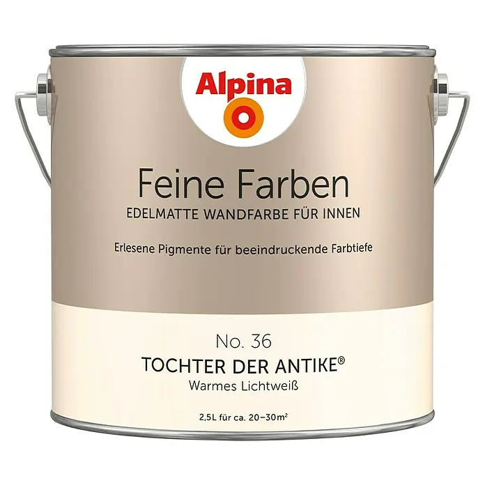 Alpina Wandfarbe Feine Farben - Tochter der Antike, Matt, 2,5 l, Konservierungsmittelfrei - Dose Alpina Feine Farben "Tochter der Antike", eine edelmatte Wandfarbe für Innenräume, die für ihre beeindruckende Farbtiefe bekannt ist.