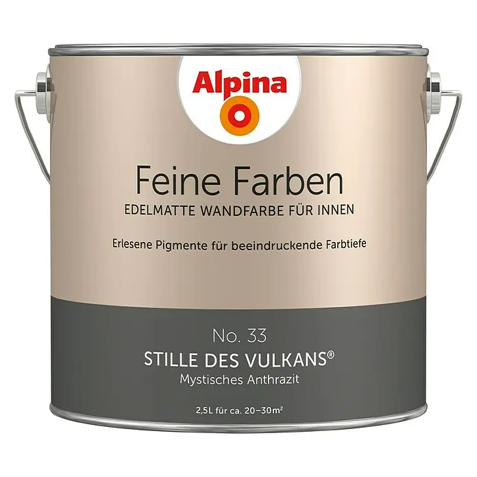 Alpina Wandfarbe Feine Farben - Stille des Vulkans, Matt, 2,5 l, Konservierungsmittelfrei - Farbdose Alpina Feine Farben "Stille des Vulkans" in edelmattem Anthrazit für Innenräume, 2,5L für 20-30m².
