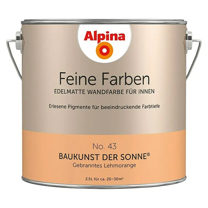Alpina Wandfarbe Feine Farben - Baukunst der Sonne, Matt, 2,5 l, Konservierungsmittelfrei - Dose Alpina Feine Farben Wandfarbe in der Farbe "Baukunst der Sonne". Edelmatte Farbe für Innenräume mit erlesenen Pigmenten für Farbtiefe.