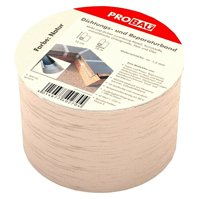 Probau Bitumen- & Reparaturband - Alu-Blank, 10 m x 15 cm, Selbstklebend - Nahaufnahme eines PROBAU Dichtungs- und Reparaturbandes in Naturfarbe. Geeignet für Metall, Kunststoffe, Holz und Glas.