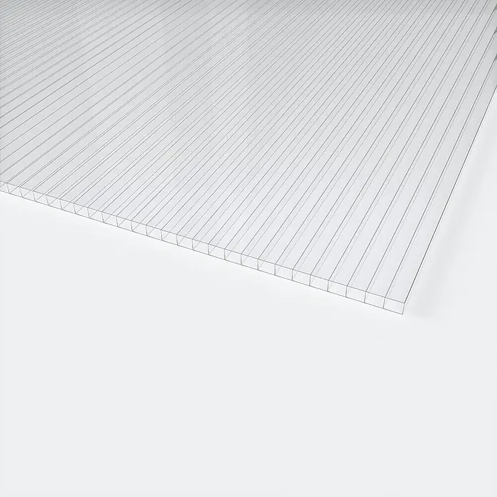 Hohlkammerplatte ECO-UV - 1.200 x 800 x 4 mm, Polycarbonat, Transparent - Eine durchsichtige Polycarbonatplatte mit mehrwandiger Struktur, ideal für lichtdurchlässige Anwendungen im Bauwesen.