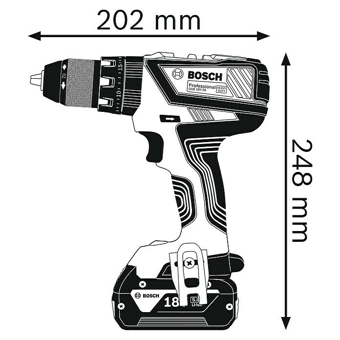 Bosch Professional Akku-Schlagbohrschrauber GSB 18V-2818 V, 2 Akkus, 2 Ah - 4 Ah, Leerlaufdrehzahl: 1.900 U/min, Zubehör: 82 -tlg. Sketch