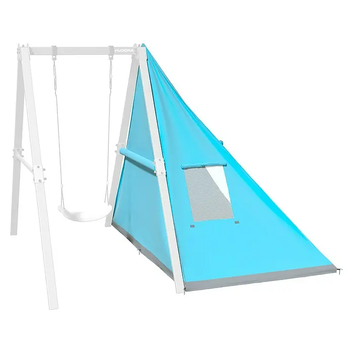 Hudora Zeltanbau Vario Zeltanbau - 223 x 150 x 210 cm, Blau/Grau, Passend für: Hudora Schaukelgestell Vario - Das Bild zeigt eine Kinderschaukel mit einem blauen Zeltanbau. Der Anbau bietet zusätzlichen Spielraum und Schutz vor Sonne.