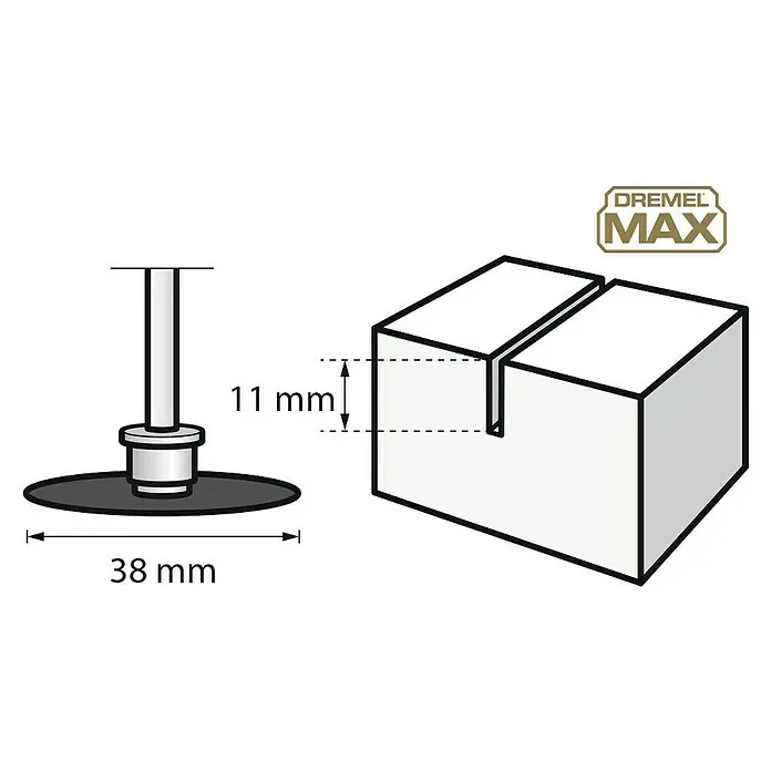 Dremel EZ SpeedClic Diamant-Trennscheibe Max Life SC545DM - Durchmesser: 38,1 mm, Passend für: Dremel Multifunktionswerkzeug - Abbildung eines Dremel Max Zubehörteils mit Größenangaben, das die Vielseitigkeit des Werkzeugs hervorhebt.