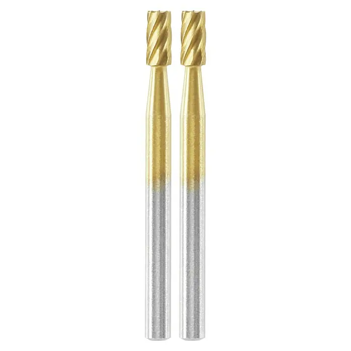 Dremel Fräsmesser Max 194DM - 2 Stk. - Zwei zylindrische Frässtifte aus Metall mit gerillten Köpfen und zweifarbiger Ausführung, ideal zum präzisen Bearbeiten von Materialien.
