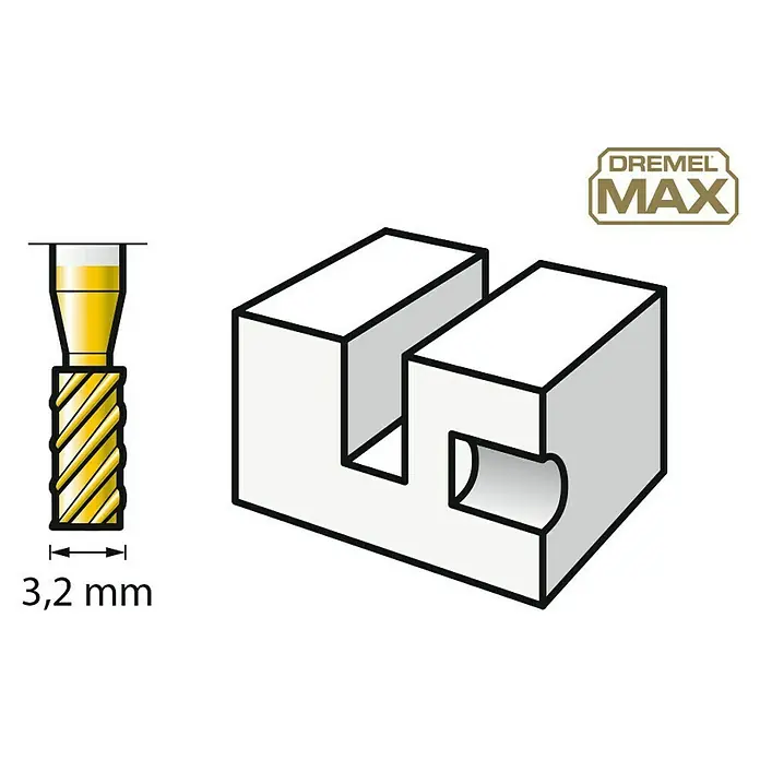 Dremel Fräsmesser Max 194DM - 2 Stk. - Bild einer Dremel MAX Hochgeschwindigkeits-Frässpitze 3,2 mm, ideal für detailliertes Fräsen, Gravieren, Polieren und Schneiden mit Ihrem Dremel-Werkzeug.