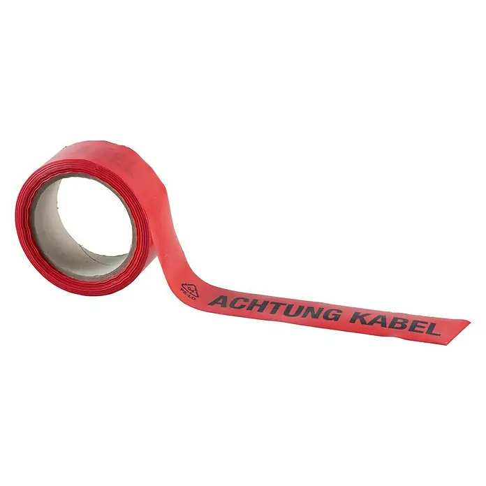 Absperrband Achtung Kabel - L x B: 25 m x 40 mm, Rot - Rote Warnbandrolle "Achtung Kabel" zur Kennzeichnung und Absicherung von Kabeln in Arbeitsbereichen.
