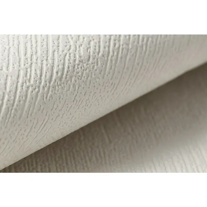 Rasch Vliestapete Deco Style - Braun, Uni, 10,05 x 0,53 m, Feine Struktur - Nahaufnahme einer Rolle cremefarbener, strukturierter Tapete, die Textur und Material hervorhebt.
