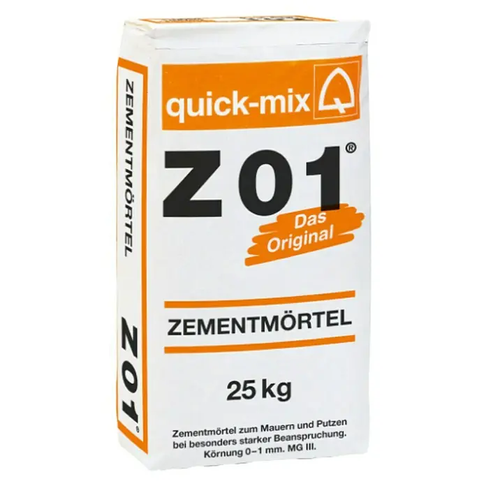 Quick-Mix Zementmörtel Z01 - 25 kg - Sack Zementmörtel Quick-Mix Z01, ideal zum Mauern und Putzen bei hoher Beanspruchung. Körnung 0-1 mm.