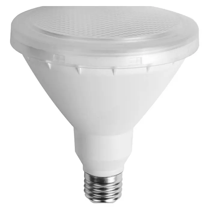 Alverlamp Bombilla LED Par38 - 12 W, 1.090 lm - Primer plano de una lámpara LED PAR38 blanca con base de rosca E27 sobre fondo negro, ideal para iluminación eficiente.