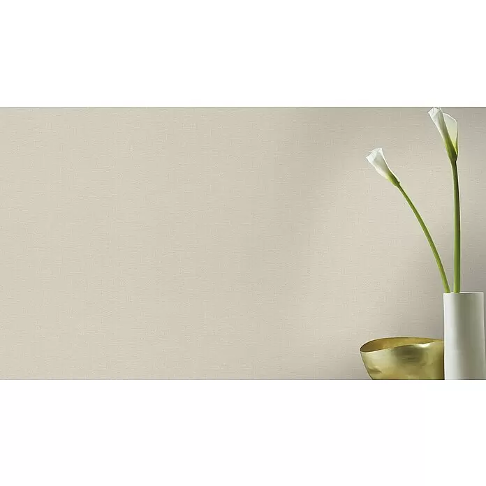 Rasch Vliestapete - Beige, Uni, 10,05 x 0,53 m, Gewebestruktur - Stimmungsaufnahme