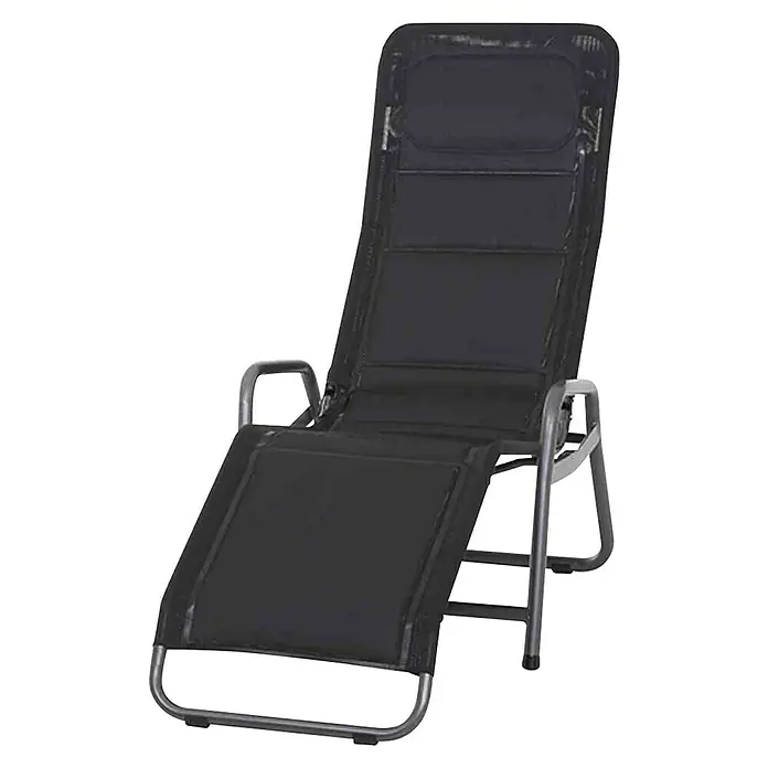 Gartenliege Fano - Schwarz, Metall, Klappbar - Bequemer, verstellbarer Liegestuhl mit schwarzem Bezug und grauem Metallrahmen für entspannte Stunden im Freien. Ideal zum Relaxen.