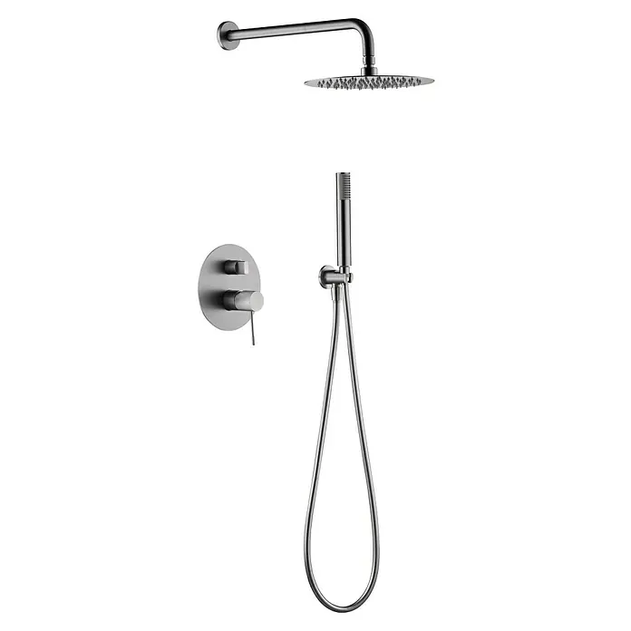 Imex Line Sistema de ducha empotrado - Níquel - Elegante conjunto de ducha con rociador, ducha de mano y grifo. El conjunto se caracteriza por su diseño moderno y acabados de alta calidad.