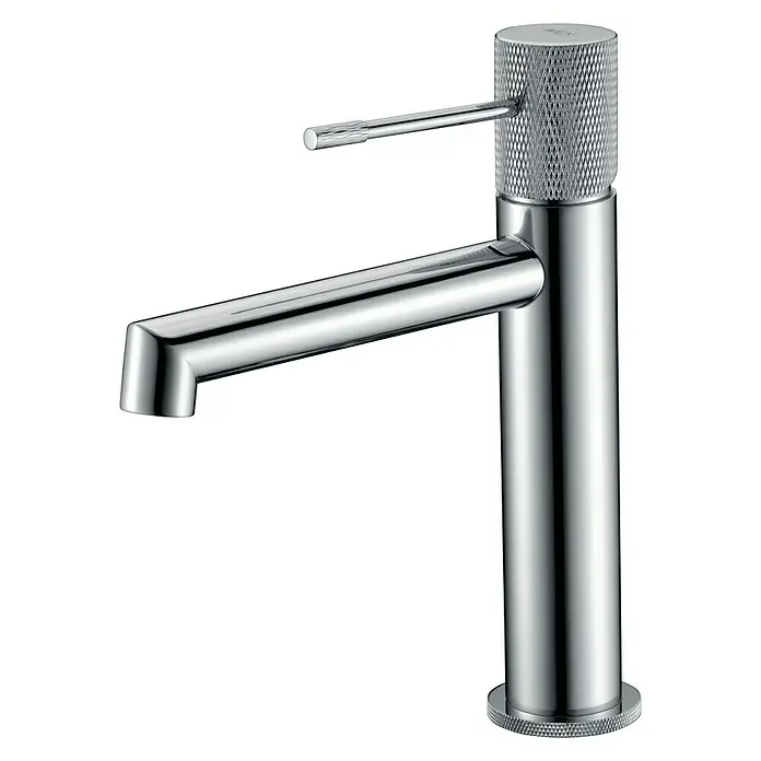 Imex Line Grifo de lavabo - Cromo - Grifo cromado moderno con detalles moleteados para baño. Diseño elegante y fabricación de alta calidad.