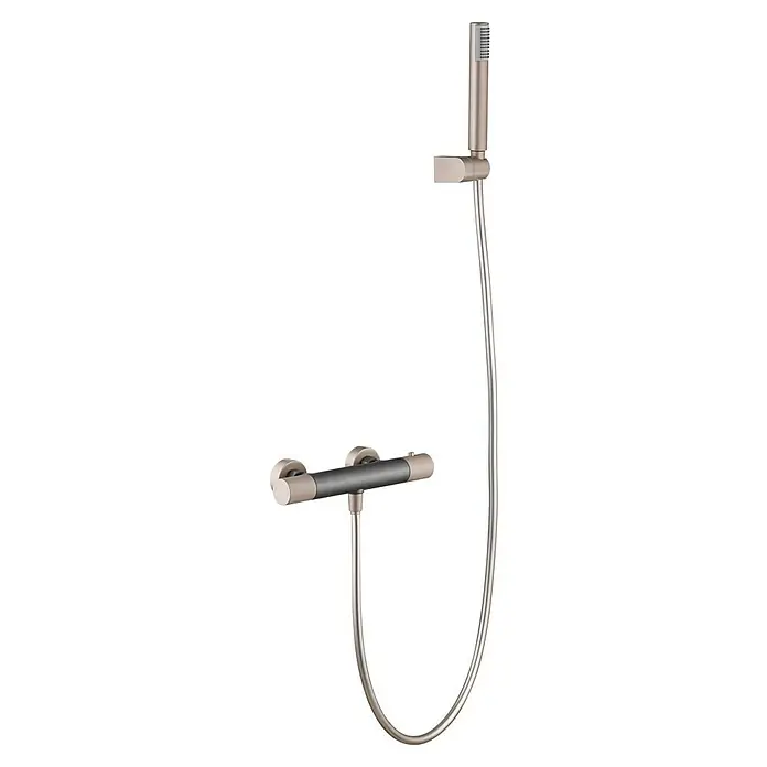 Imex Line Grifo con termostato - Ancho: 29,5 cm, Gris/champán - Grifo de ducha con teleducha y termostato en níquel cepillado. Diseño elegante para baños modernos.