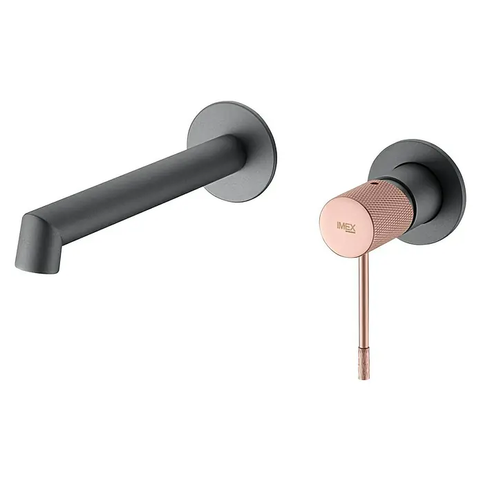 Imex Line Grifo de lavabo - Gris/champán - Grifo de pared IMEX con un diseño moderno y un mango elegante, perfecto para cualquier baño.