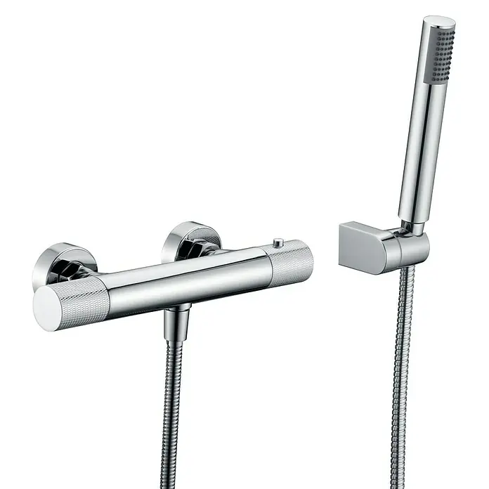 Imex Line Grifo con termostato - Ancho: 29,5 cm, Cromo - Grifo de ducha cromado moderno con termostato y teleducha. Diseño elegante para el baño.