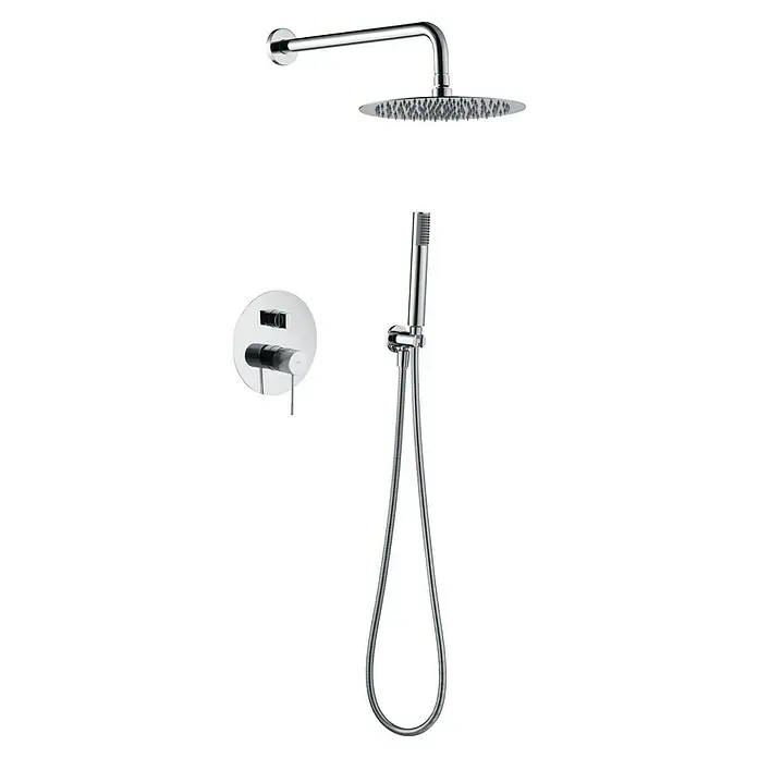 Imex Line Sistema de ducha empotrado - Cromo - Grifo de ducha moderno con rociador, teleducha y unidad de control redonda en cromo para un diseño de baño elegante.