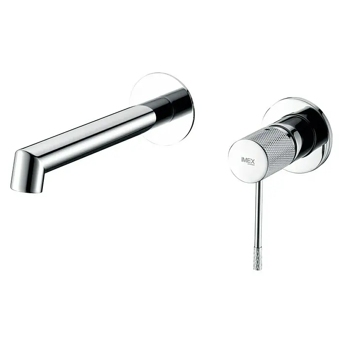 Imex Line Grifo de lavabo empotrado - Cromo - Grifo IMEX cromado de pared con caño redondo y manija para un diseño elegante de baño.